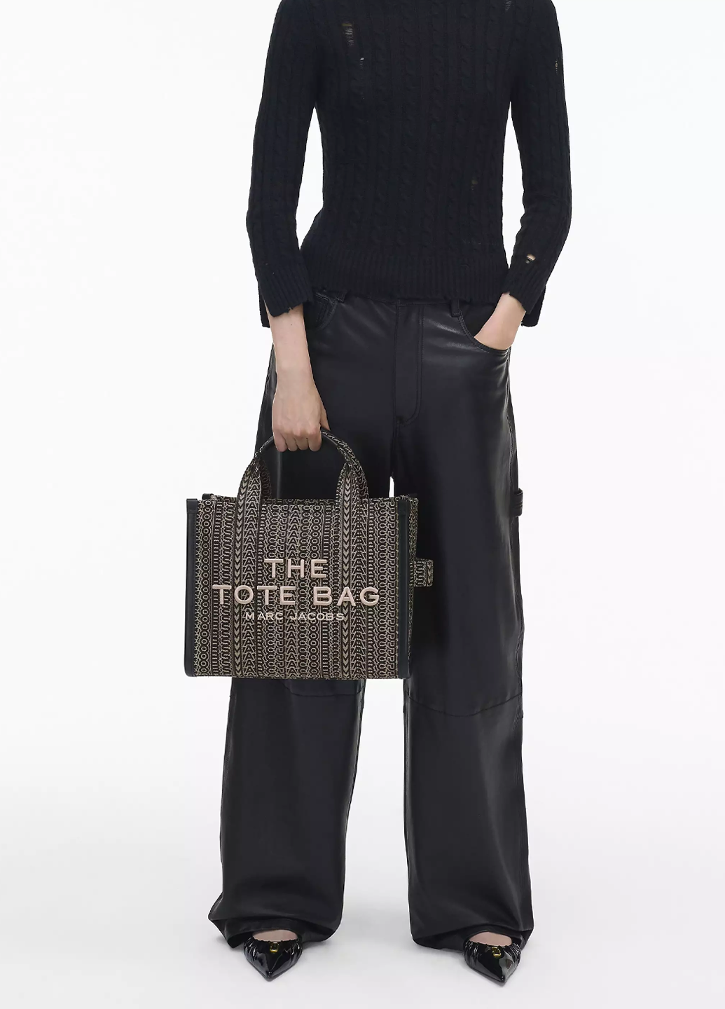 Marc Jacobs Monogram Jacquard Medium Tote Bag Black / Beige