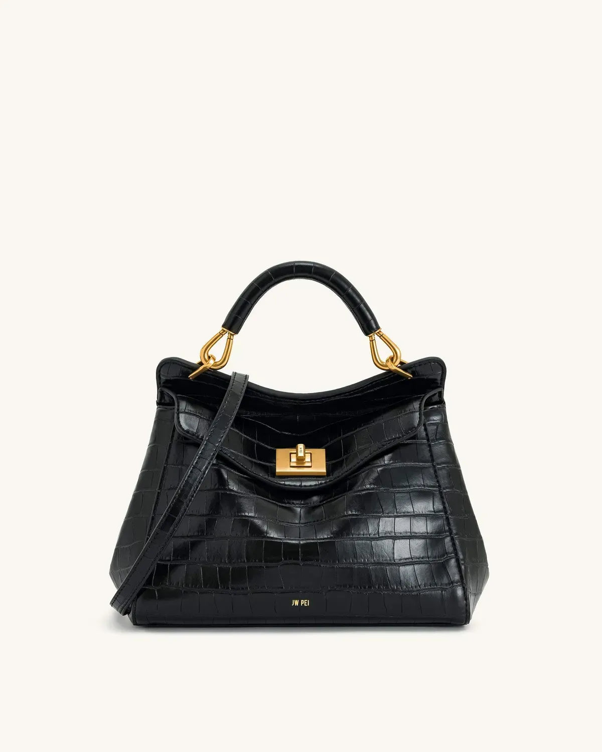 Жіноча сумка з верхньою ручкою JW PEI Lucia Classic Top Handbag, чорна croc