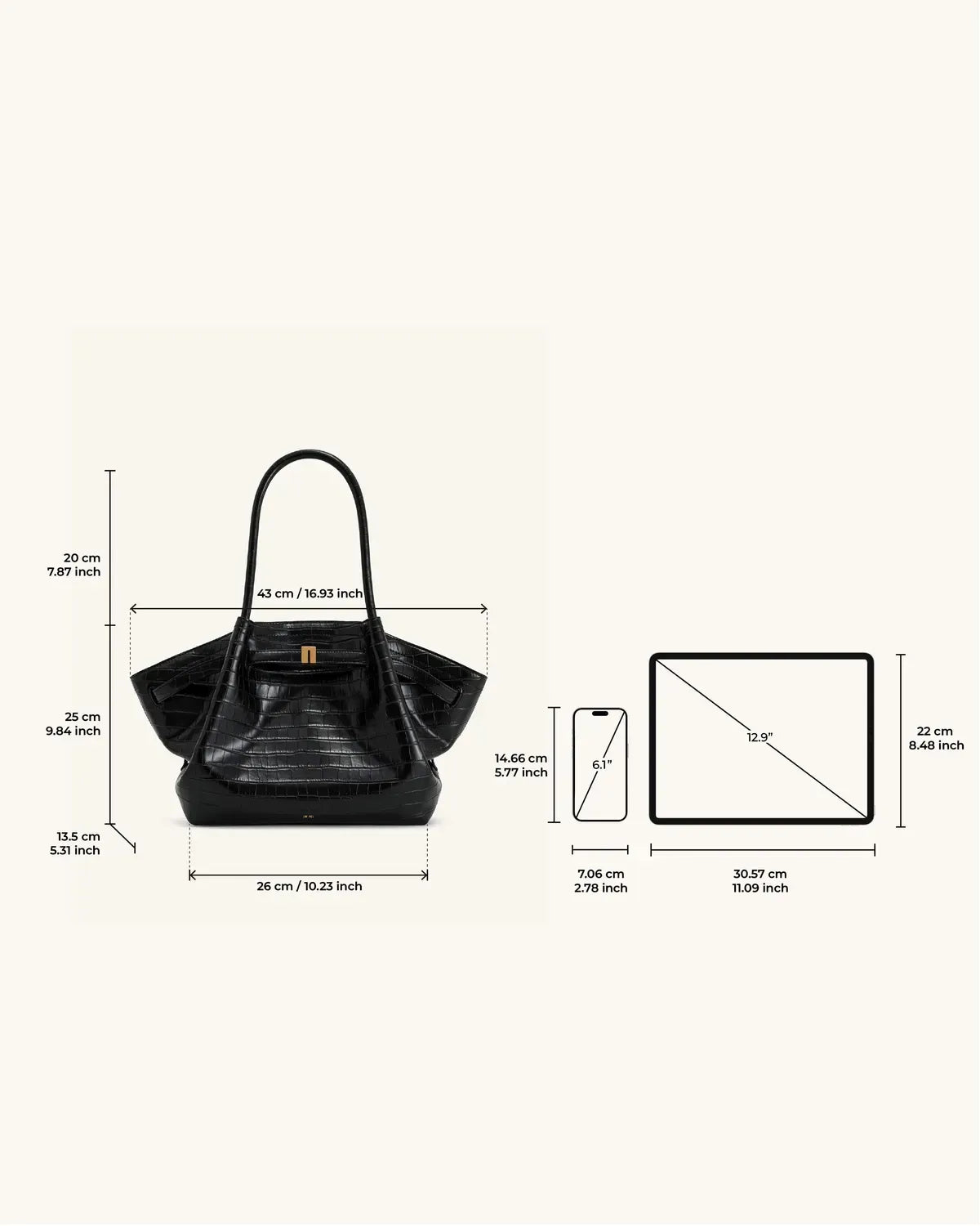 Жіноча сумка-тоут JW PEI Hana Medium Tote Bag, чорна croc — фото 6