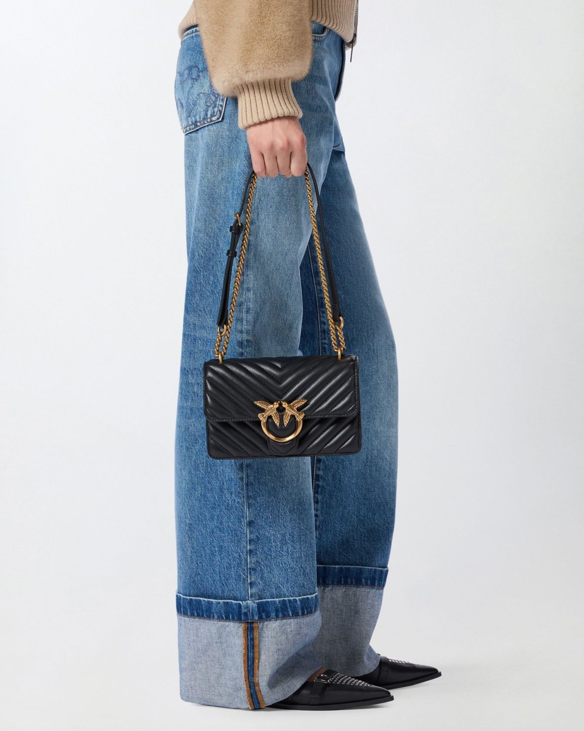 PINKO Small Shoulder Bag One chevron сумка жіноча чорна