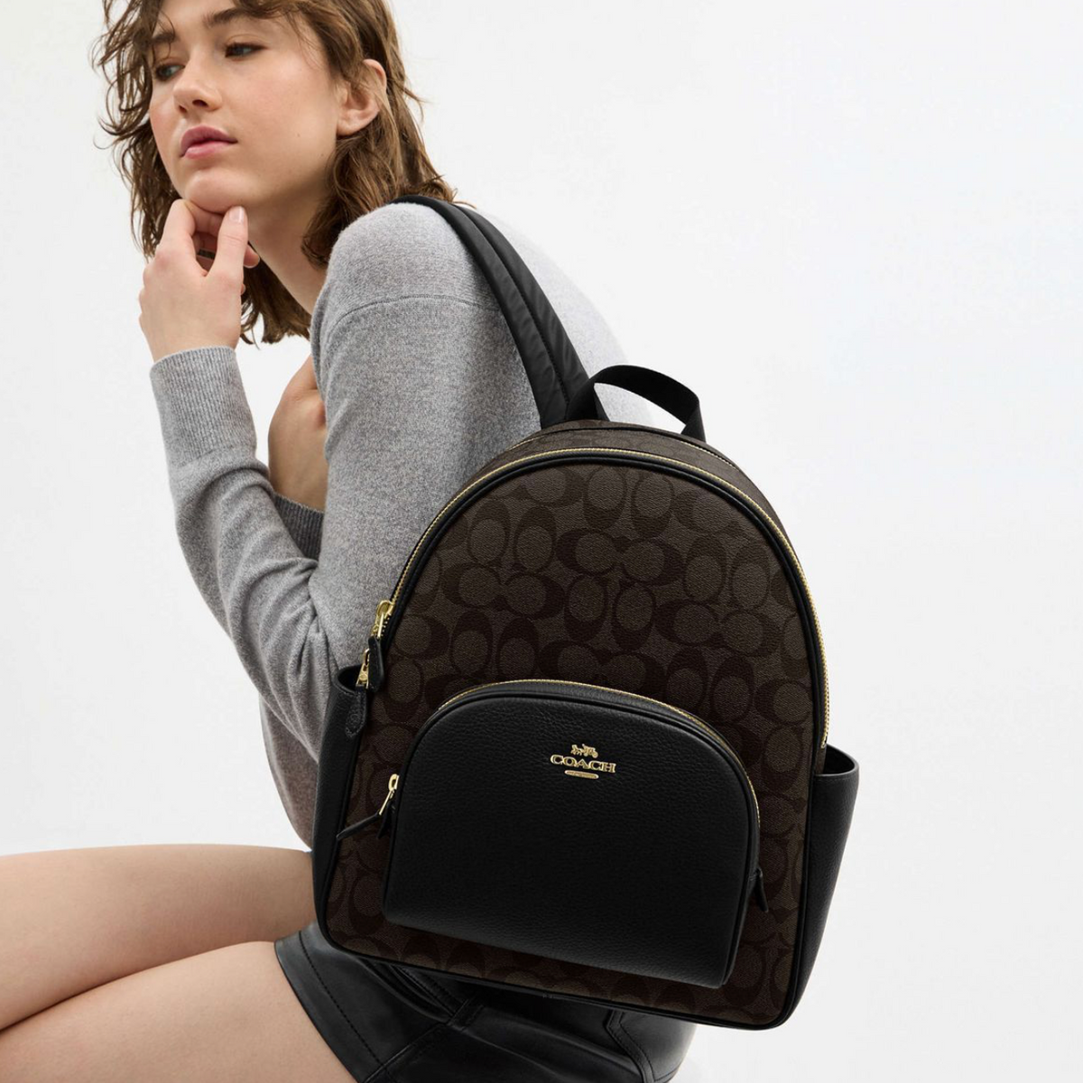COACH Court Backpack In Signature Canvas Black рюкзак жіночий