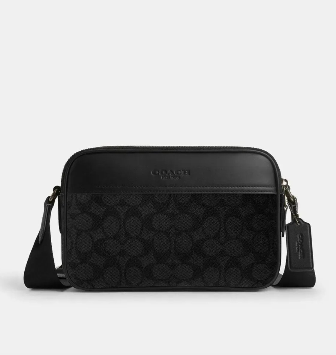 Чоловіча сумка кросбоді COACH Graham Crossbody Bag In Signature Canvas, Gunmetal / Charcoal / Black