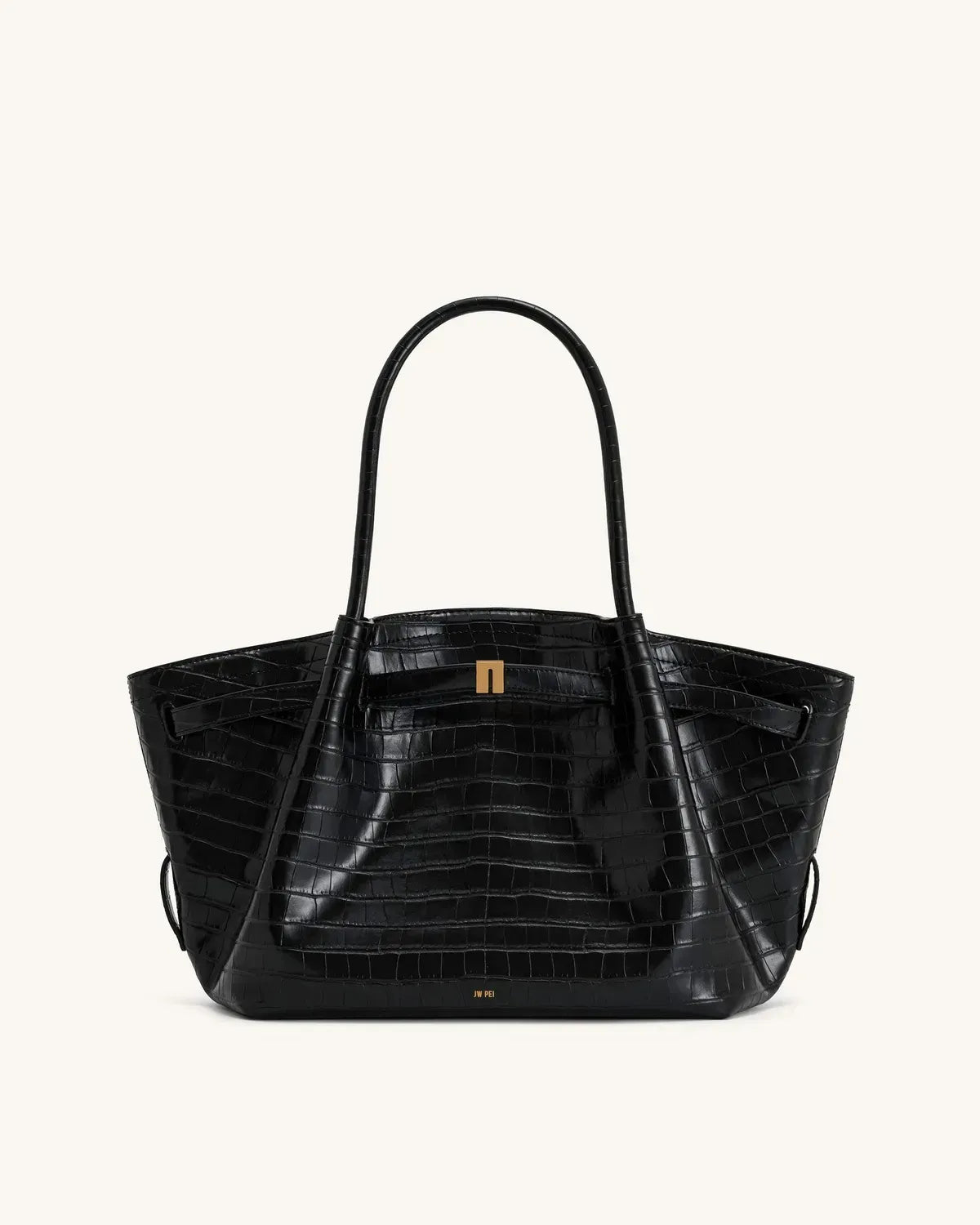 Жіноча сумка-тоут JW PEI Hana Medium Tote Bag, чорна croc — фото 2