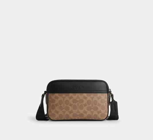 Чоловіча сумка кросбоді COACH Graham Crossbody Bag In Signature Canvas, Qb / Tan / Black
