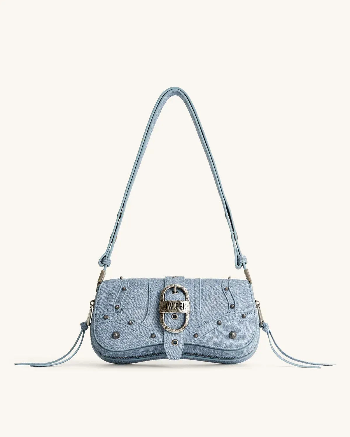 Жіноча сумка на плече JW PEI Joy Denim Embossed Curved Shoulder Bag, синя