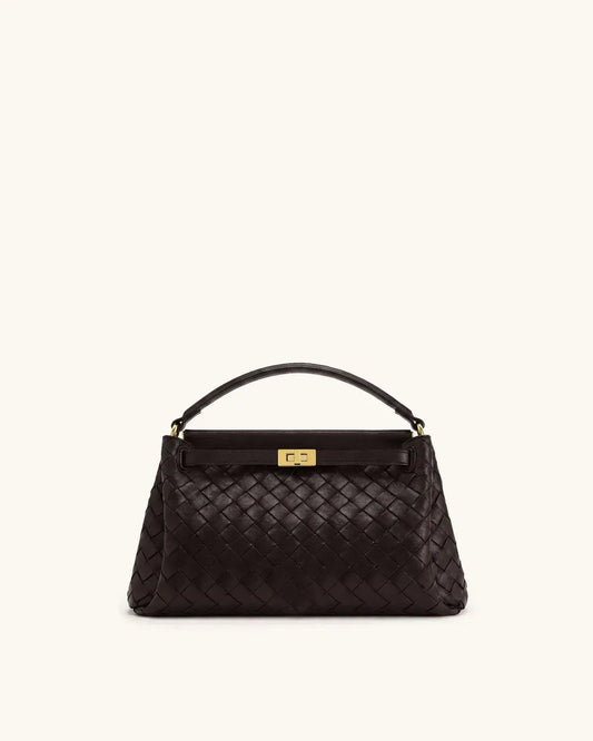 Жіноча сумка з верхньою ручкою JW PEI Carmen Woven Top Handle Bag, темно-коричнева