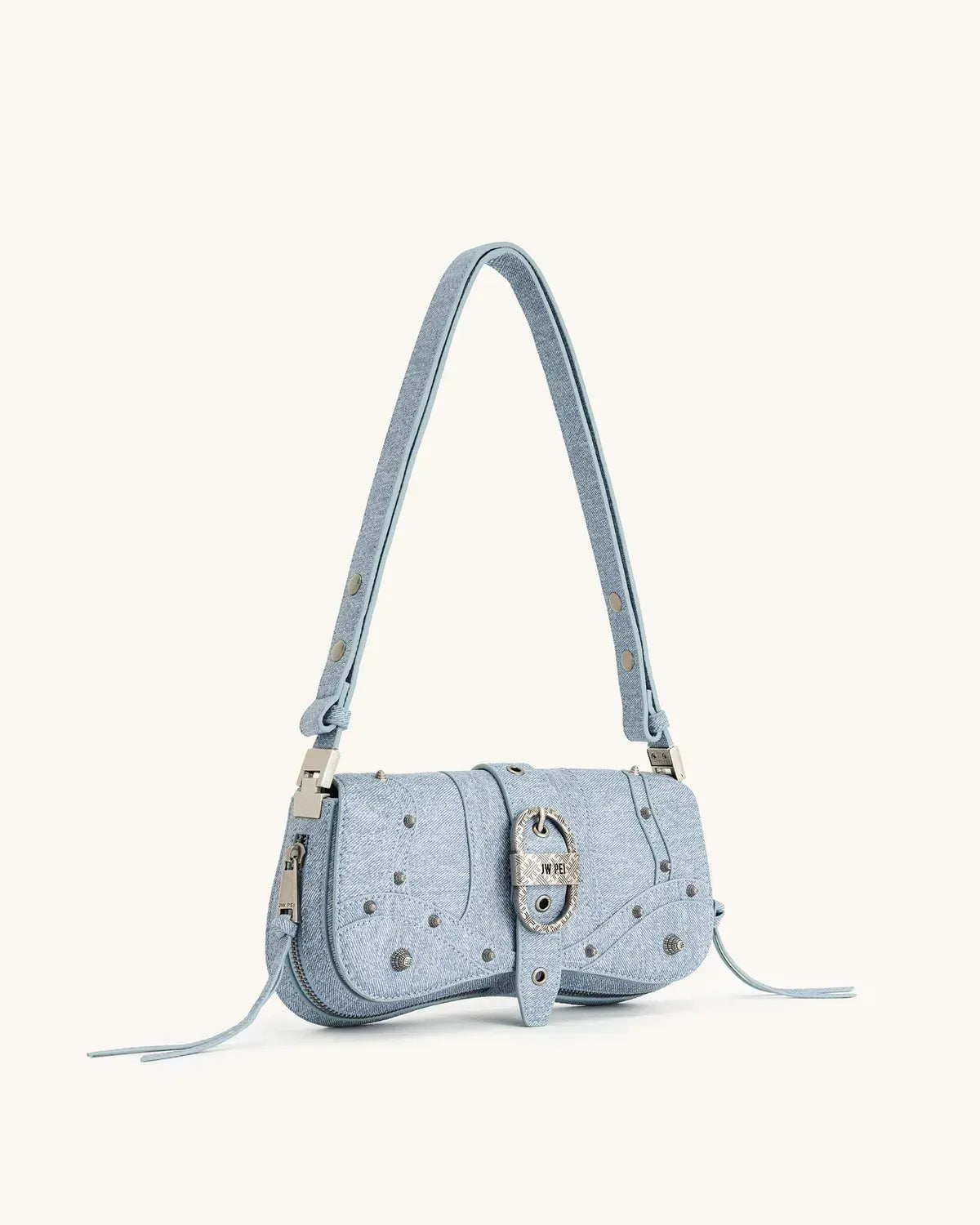 Жіноча сумка на плече JW PEI Joy Denim Embossed Curved Shoulder Bag, синя — фото 3
