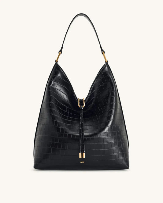 Жіноча сумка на плече JW PEI Aria Shoulder Bag, чорна croc