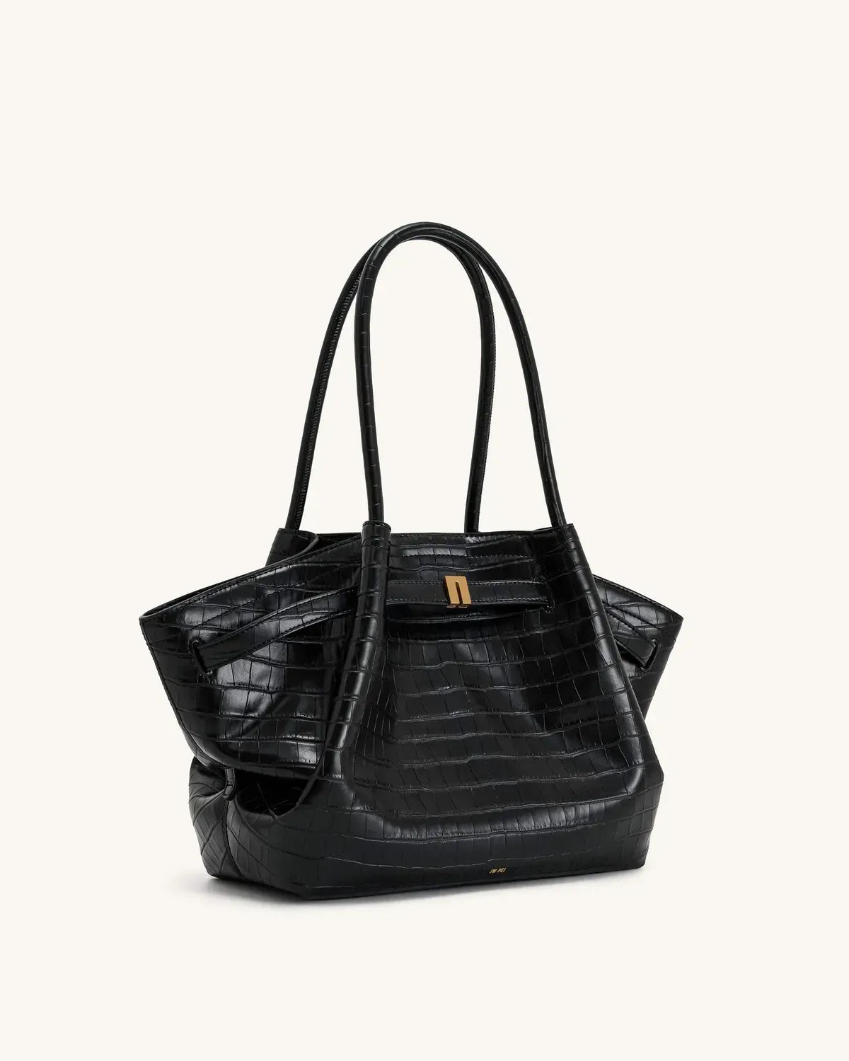 Жіноча сумка-тоут JW PEI Hana Medium Tote Bag, чорна croc — фото 3