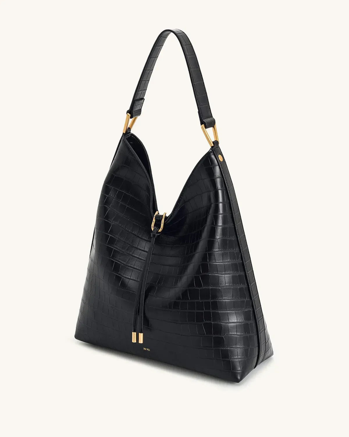 Жіноча сумка на плече JW PEI Aria Shoulder Bag, чорна croc — фото 2