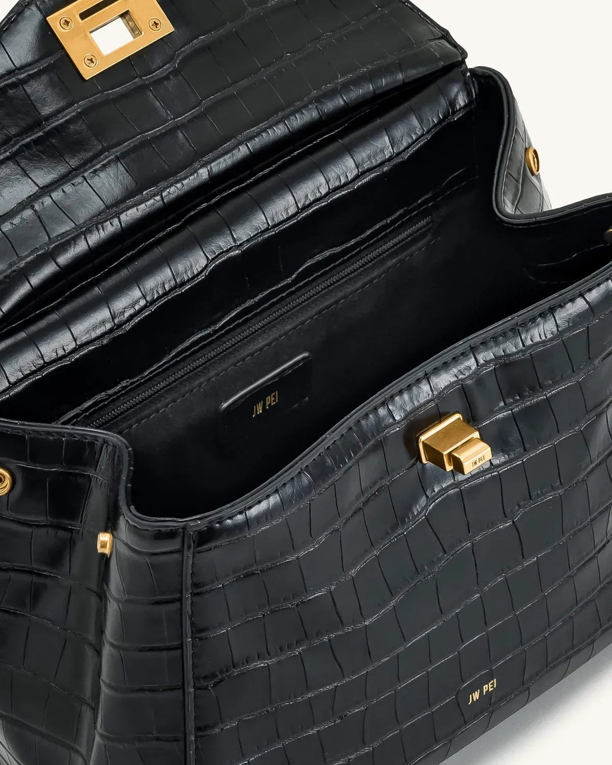 Жіноча сумка з верхньою ручкою JW PEI Lucia Classic Top Handbag, чорна croc — фото 4