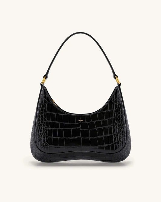 Жіноча сумка на плече JW PEI Ruby Shoulder Bag, чорна croc