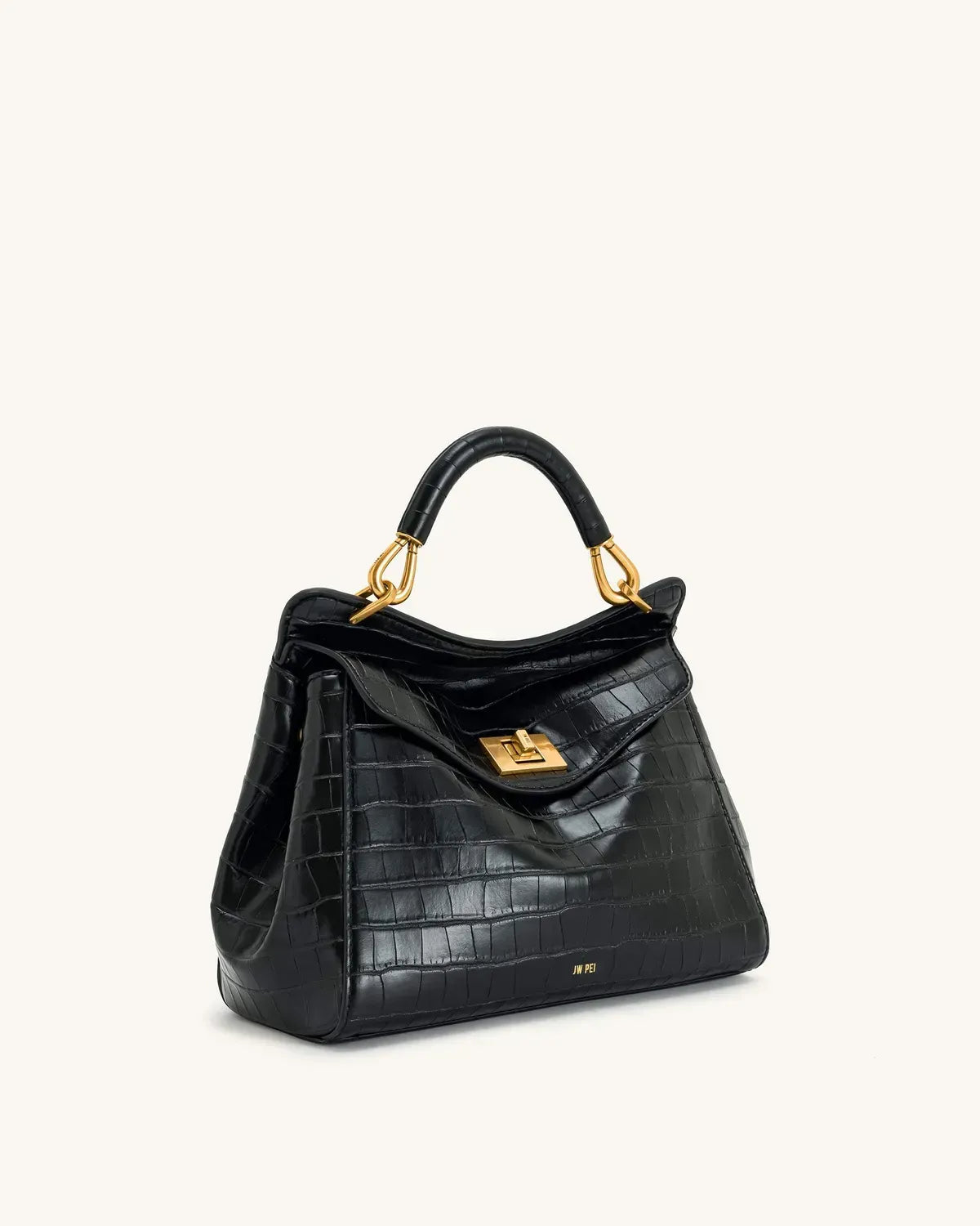 Жіноча сумка з верхньою ручкою JW PEI Lucia Classic Top Handbag, чорна croc — фото 2