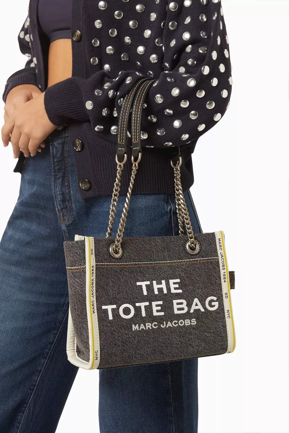 Marc Jacobs The Denim Black Wash Chain Small Tote Bag