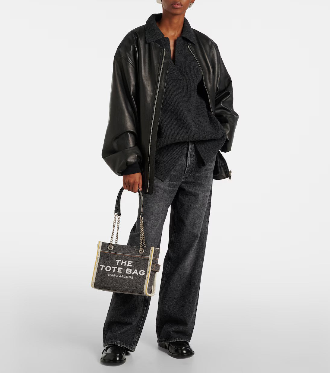 Marc Jacobs The Denim Black Wash Chain Small Tote Bag