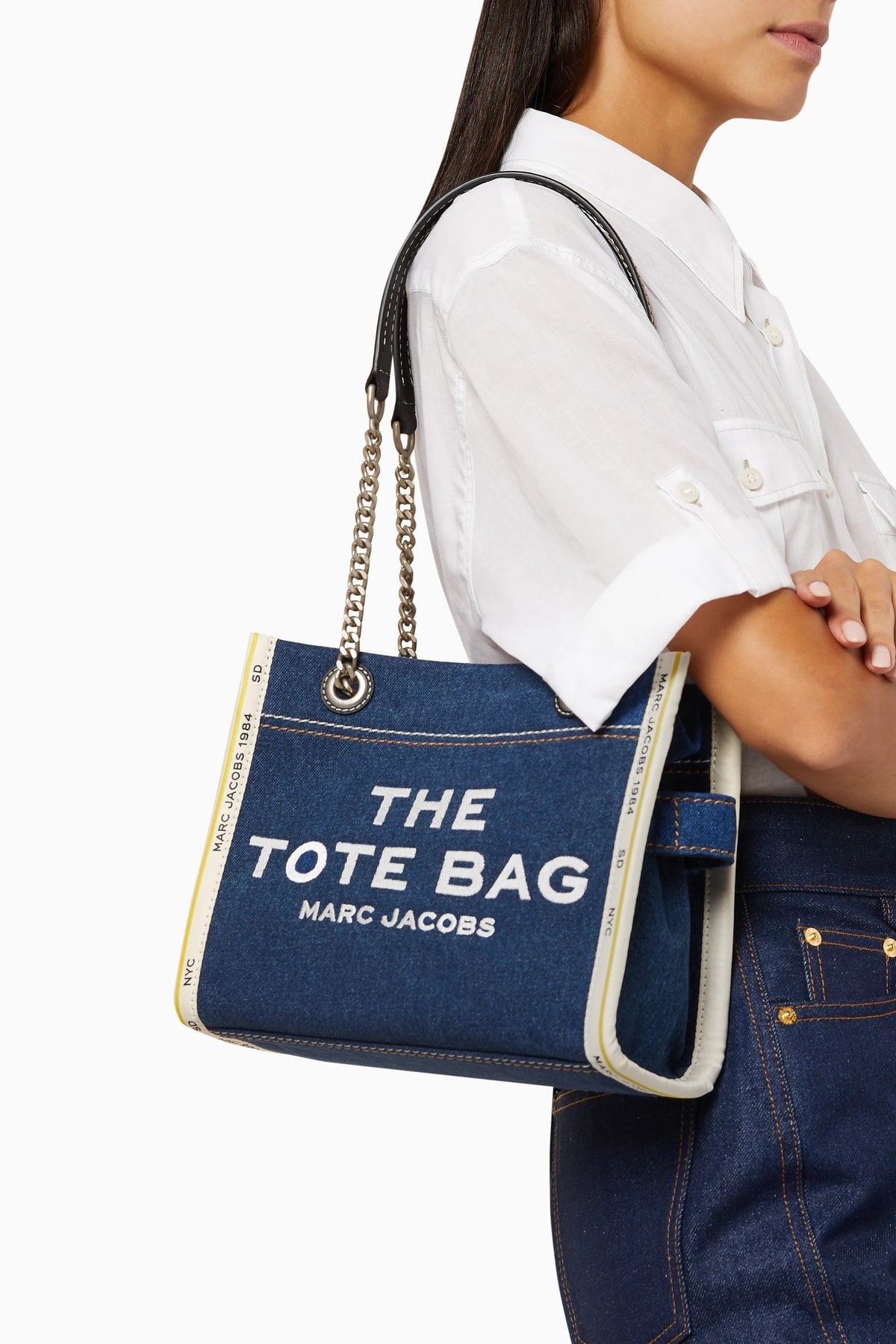 Marc Jacobs The Denim Dark Wash Chain Small Tote Bag