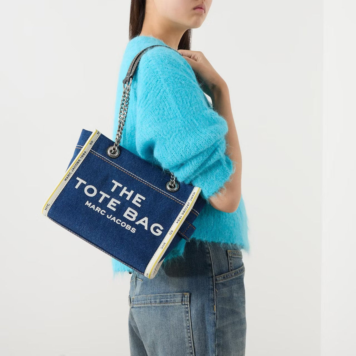 Marc Jacobs The Denim Dark Wash Chain Small Tote Bag